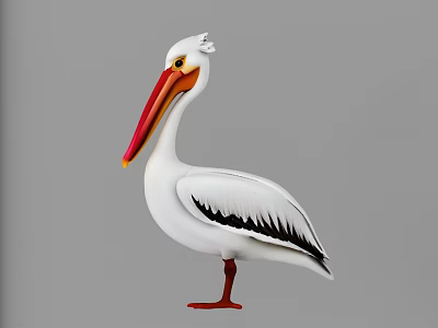 White Pelican With Red Beak And Legs Aquatic Bird Featuring Black Wing Feathers 3d model