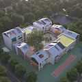 School Building Complex With Circular Layout Central Green Courtyard Track Field And Trees 3d model