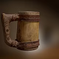 Rustic Wooden Tableware Set With Barrel Shaped Mug Handle And Natural Wood Texture Design 3d model
