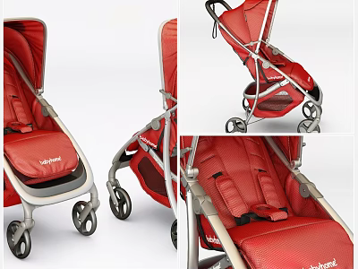 Red Babyhood Lightweight Foldable Baby Stroller With Comfortable Seat And Wheels 3d model