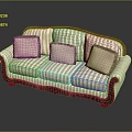 Elegant Classic Three Seater Sofa With Striped Fabric And Brown Trimmed Cushions