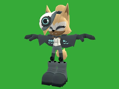 Game Fox Character With Single Eye Patch Black Coat Large Boots On Green Background 3d model