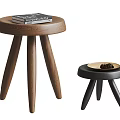 Decorative Modern Wooden And Black Stools With Book Tray And Pine Cones Design