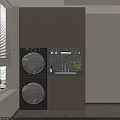 Modern Wooden Balcony Cabinet With Stacked Washing Machine Sink And Storage Space