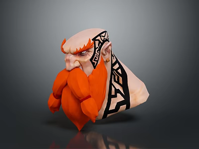 Woman Character 3D Head Model With Orange Beard And Black Tattoos 3d model