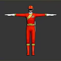 Red Action Figure Toy With Red Jumpsuit Gold Accents Helmet And Outstretched Arms