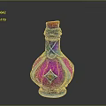 Ornate Glass Bottle With Red Cap Purple Blue Accents And Gemstone Design