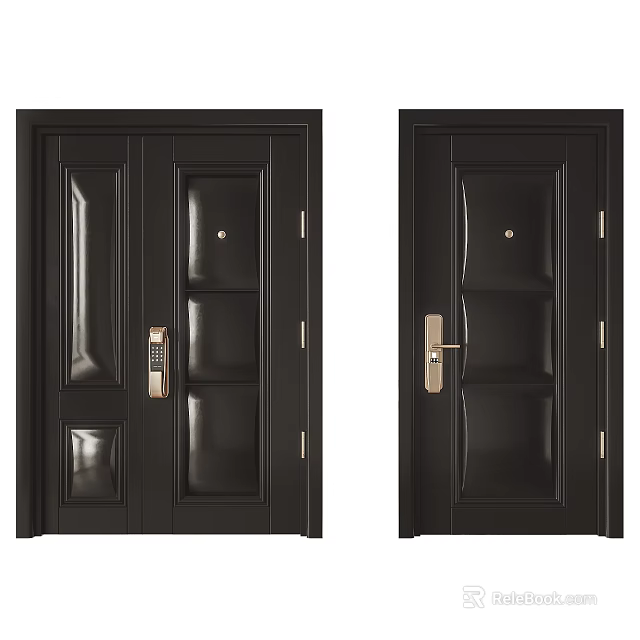 Modern Black Security Door With Metal Handle And Electronic Keypad Lock 3d model 