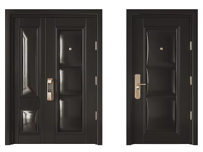 Modern Black Security Door With Metal Handle And Electronic Keypad Lock 3d model