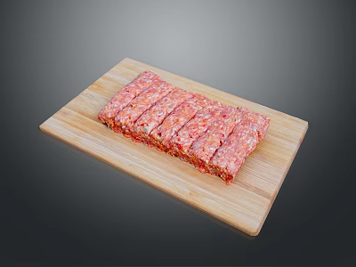 Fresh Raw Meat Slices From Healthy Animals On Wooden Cutting Board 3d model