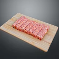 Fresh Raw Meat Slices From Healthy Animals On Wooden Cutting Board