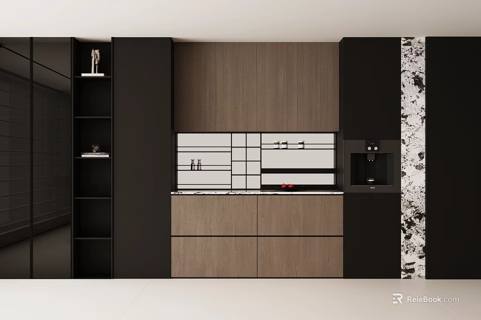 Modern Sideboard Design With Dark And Wooden Tones Storage Cabinets And Drawers 3d model 