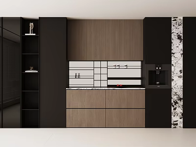 Modern Sideboard Design With Dark And Wooden Tones Storage Cabinets And Drawers 3d model