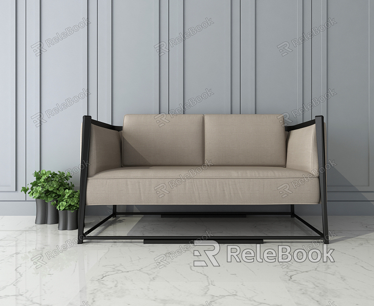 New Chinese-style double sofa fabric double sofa model