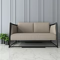 New Chinese-style double sofa fabric double sofa 3d model