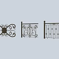 Ornate Iron Fence With Decorative Patterns And Three Design Styles 3d model