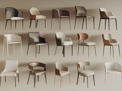 Various Modern Dining Chairs With Stylish Designs Neutral Tones And Wooden Legs 3d model