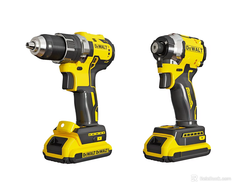 Industrial Equipment DEWALT Cordless Power Drills Yellow Black Design with Battery Packs 3d model 