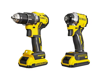 Industrial Equipment DEWALT Cordless Power Drills Yellow Black Design with Battery Packs 3d model
