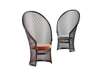 Wicker Leisure Chairs with Brown and Light Cushions Modern Ergonomic Weave Design 3d model