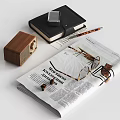 Vintage Audio Equipment Setup With Turntable Radio Open Newspaper Eyeglasses Notebook And Pen