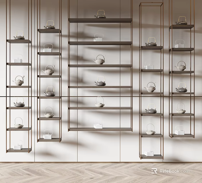 Sleek Modern Storage Shelving Unit With Metal Frame And Wooden Display Shelves 3d model 