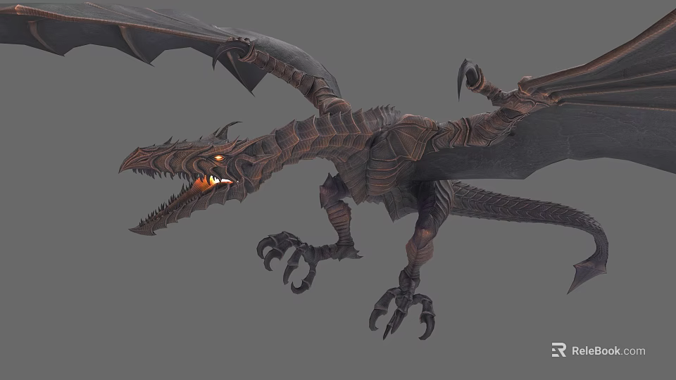 Reptile Dragon 3D Model With Sharp Claws Open Mouth And Glowing Eyes 3d model 