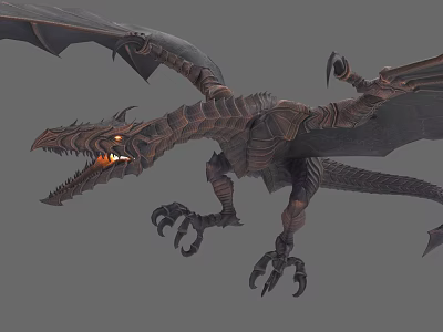 Reptile Dragon 3D Model With Sharp Claws Open Mouth And Glowing Eyes 3d model