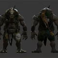 Orc Like Game And Movie Character With Horns Armor And Weapon Front Back Views