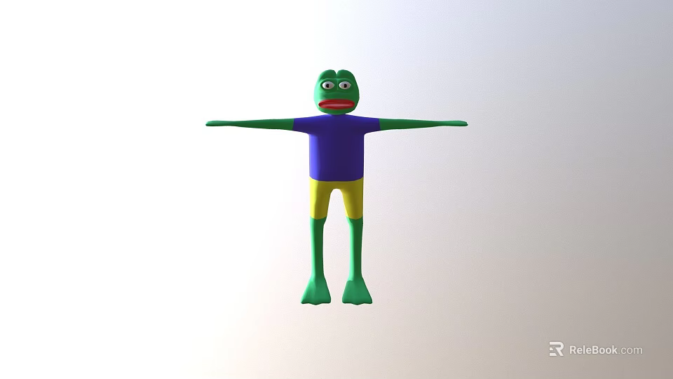 3D Game Character Frog With Green Body Purple Shirt Yellow Shorts And Arms Outstretched 3d model 