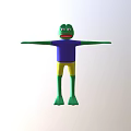 3D Game Character Frog With Green Body Purple Shirt Yellow Shorts And Arms Outstretched