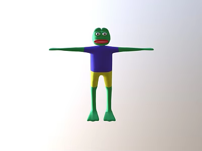 3D Game Character Frog With Green Body Purple Shirt Yellow Shorts And Arms Outstretched 3d model
