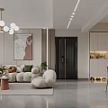 Modern Living Dining Room Interior With Sofa TV Wall Dining Table Chandelier And Area Rug