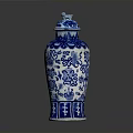 Traditional Blue And White Vase Sculpture Carving With Intricate Patterns And Lid Design