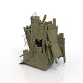 Modern Garden Sculpture With Irregular Wooden Structure And Green Mossy Plants