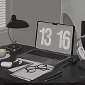 Modern Desk Setup With Laptop Digital Clock Display Headphones Coffee Cup And Notebook 3d model