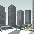 Modern High Rise Office Buildings With Glass Facades And Urban Landscape