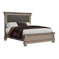 Rustic Wooden Double Bed With Tufted Upholstered Headboard Light Gray Frame And Brown White Bedding