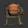 Two Orange Industrial Mixer Equipment With Metal Stands Black Wheels And Green Bases