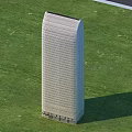 Tall Modern Building Structure Standing On Green Grass Field Aerial View