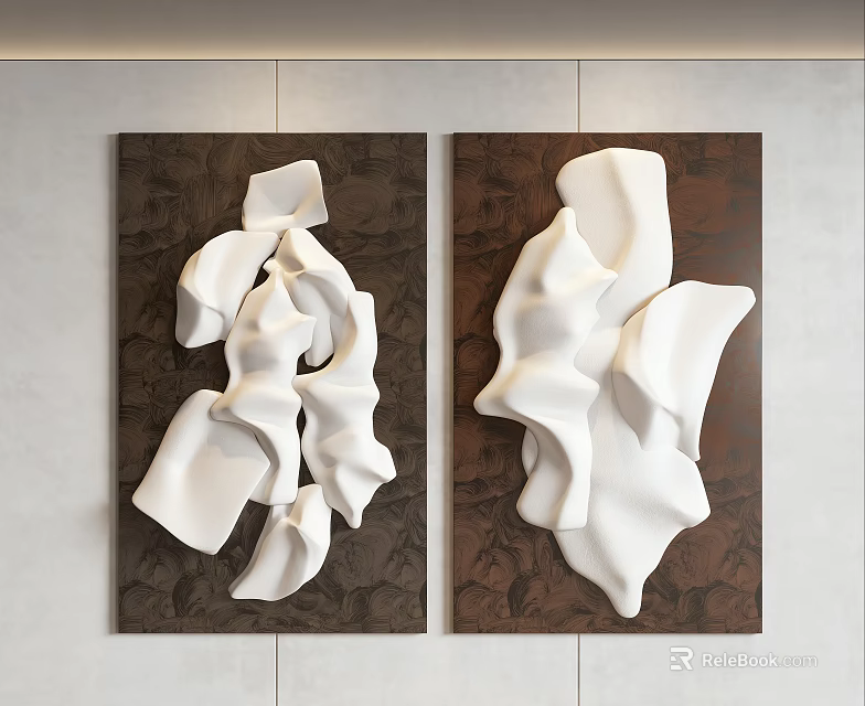 Modern Wall Decor Featuring White Sculptural Art On Dark Textured Background 3d model