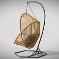 Modern Rattan Hanging Swing Chair With Metal Frame And Gray Cushion