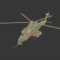 Military Attack Helicopter In Camouflage Brown With Rotor Blades And Weapon Systems