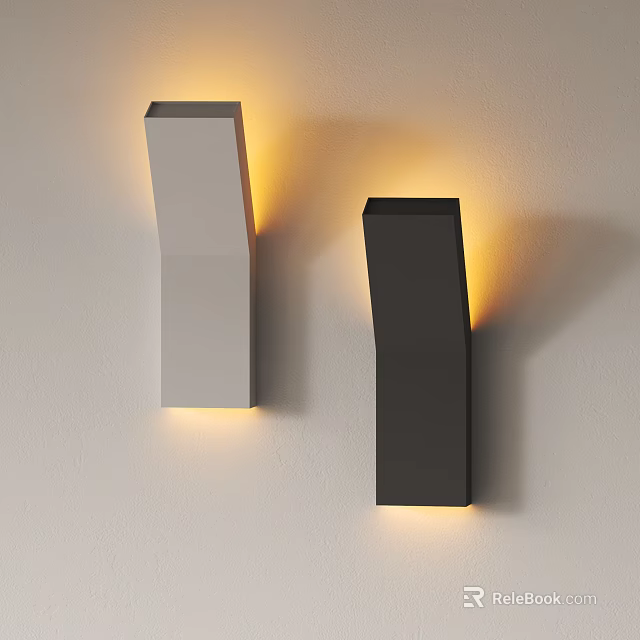 Modern Geometric White and Black Wall Lamps with Warm Illumination Mounted on the Wall 3d model 