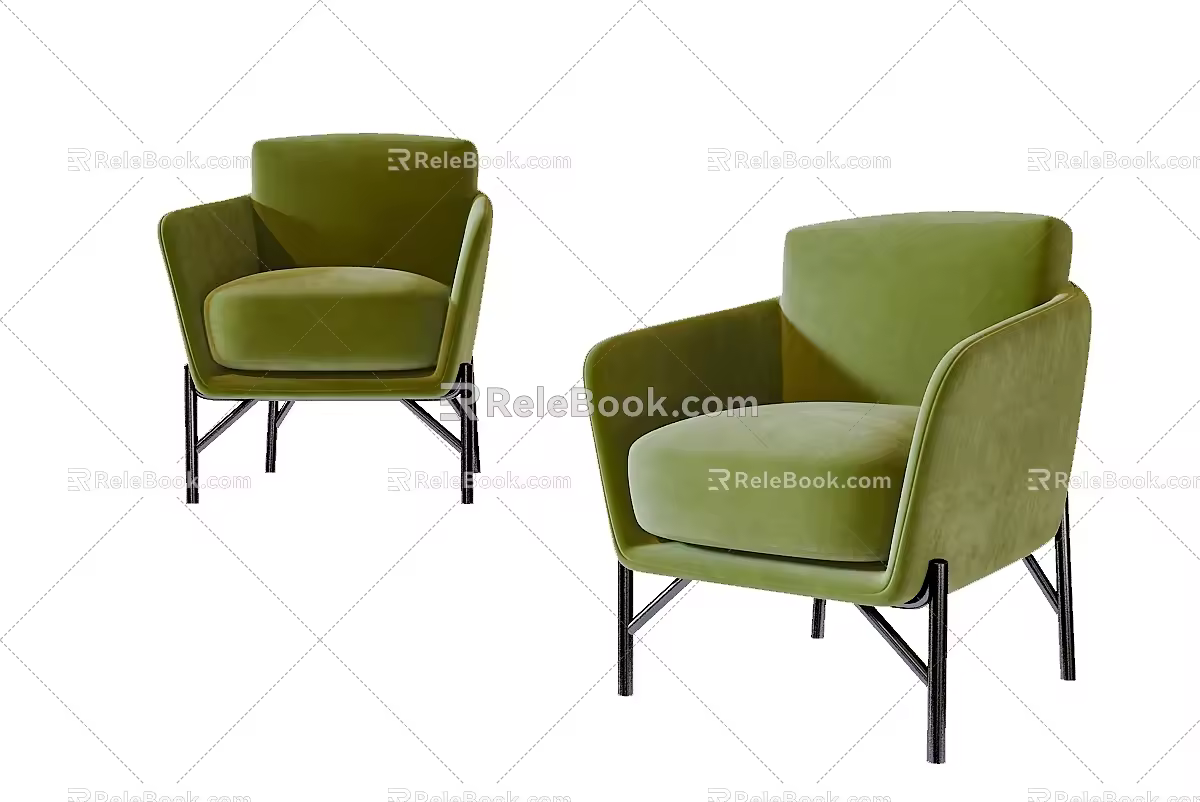 Modern Minimalist Single Sofa Simple Single Sofa Green Plush Sofa 3d model