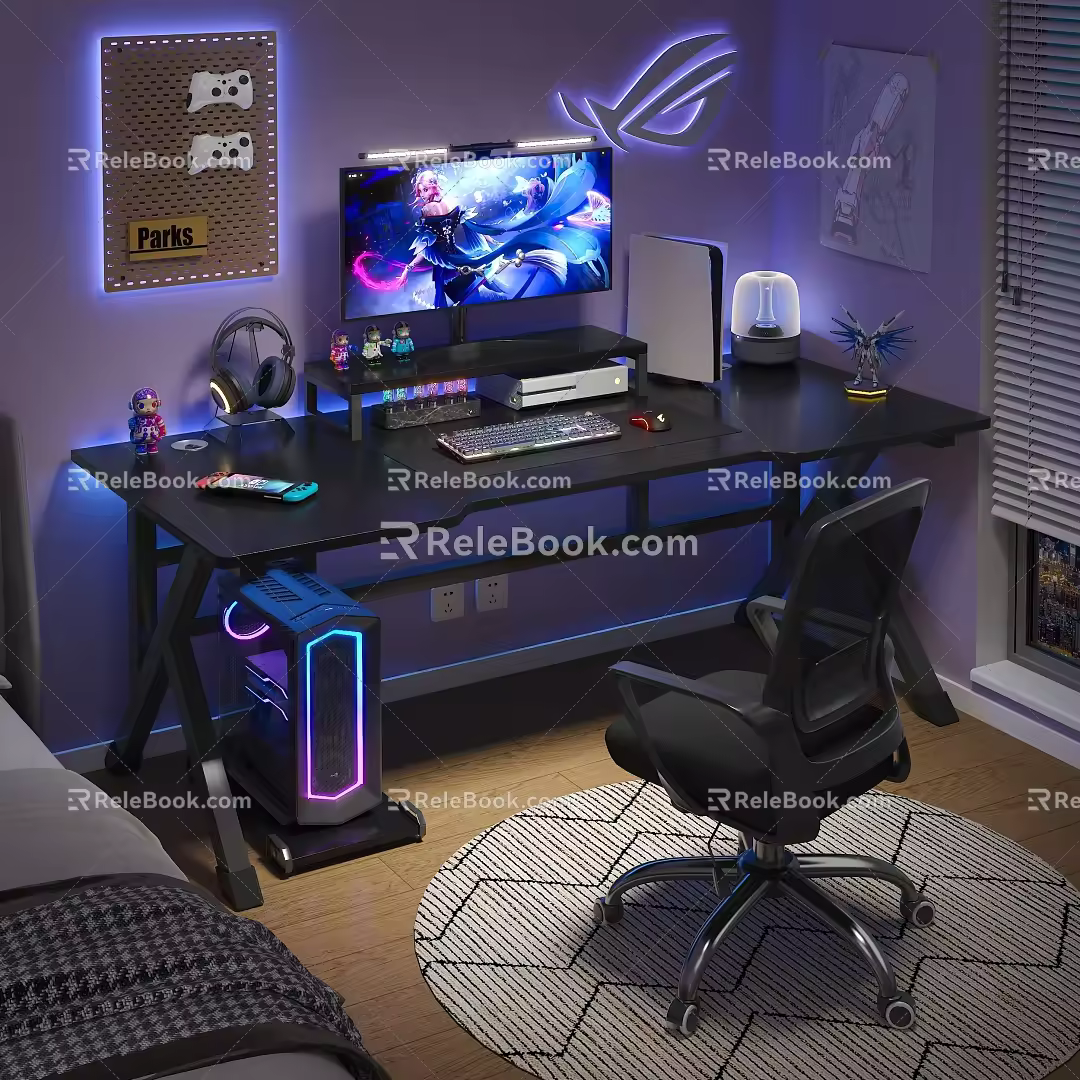 Modern E-sports Table and Chair E-sports Table and Chair Combination Display Host Combination Ornaments 3d model