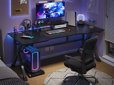 Gaming Desk Setup With RGB Computer Monitor Accessories And Ergonomic Chair 3d model