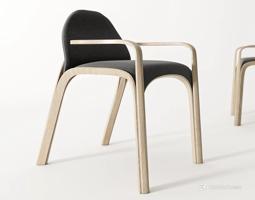 Modern Single Chair With Dark Fabric Seat Light Wooden Armrests And Sleek Design 3d model 