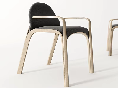 Modern Single Chair With Dark Fabric Seat Light Wooden Armrests And Sleek Design 3d model