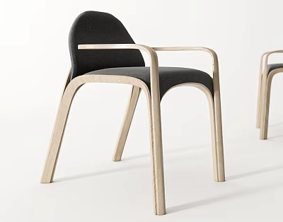 Modern Single Chair With Dark Fabric Seat Light Wooden Armrests And Sleek Design 3d model